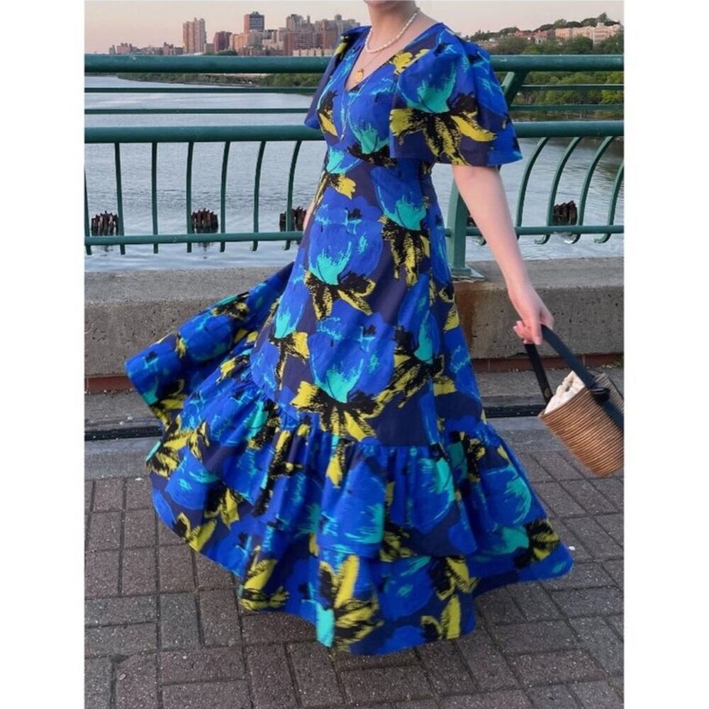 Christopher John Rogers Target Royal Blue and Yellow Floral Tiered Maxi Dress - Picture 5 of 16